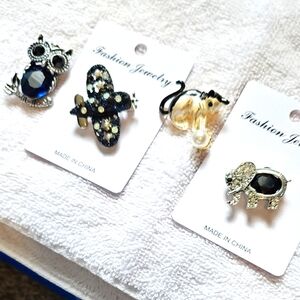 Set of Animal Brooches with Black and Silver Accents